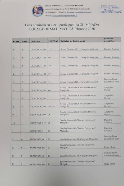 📐 Olimpiada Națională de Matematică – Etapa locală 📐
